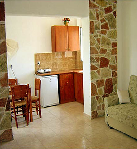 Inside photo of kitchen in an apartment of SEAGULLS BAY HOTEL APARTMENTS in Kos CLICK TO ENLARGE