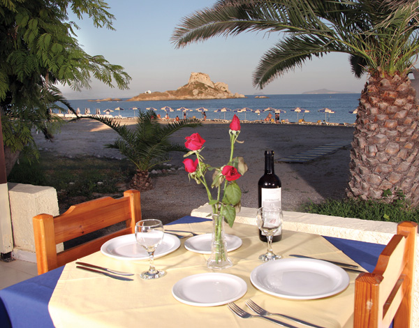 Restaurant on the beach, Kordistos Hotel, Kefalos Kos. CLICK TO ENLARGE